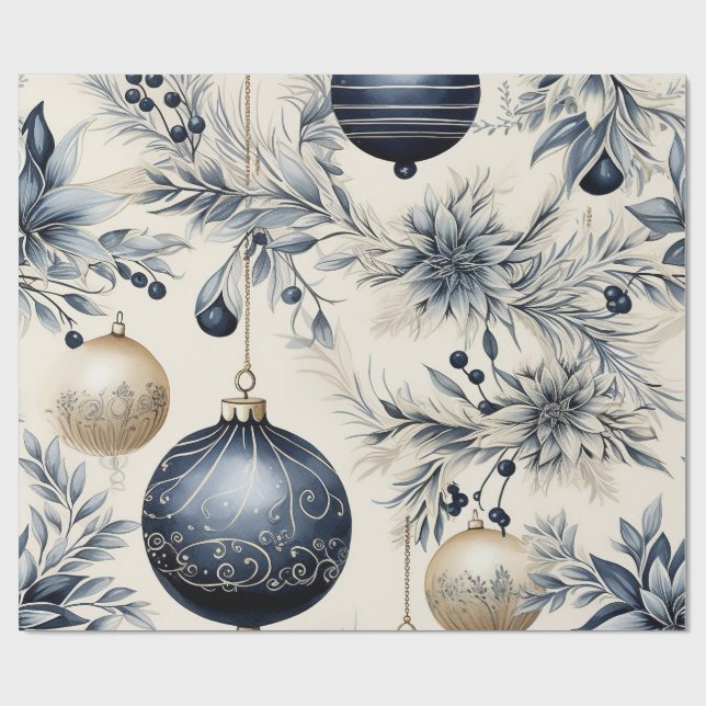 Papel De Regalo Navidad elegante azul y dorado (Superficie plana)
