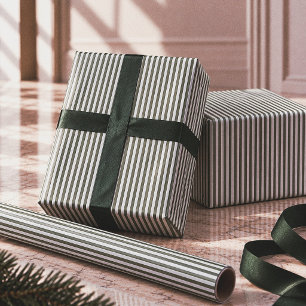 Papel De Regalo Navidad Elegante con Pinstripe Verde y Crema