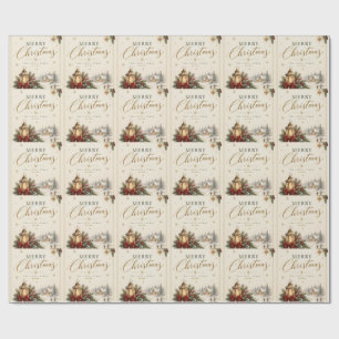 Papel De Regalo Navidad elegante, conos de pino nevados clásicos,