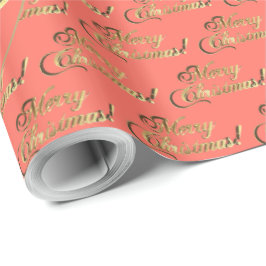 Papel De Regalo Navidad Elegante Coral Naranja Dorado Script