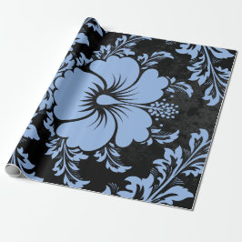 Papel De Regalo Navidad elegante damasco azul elegante