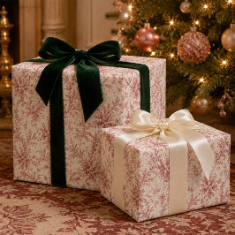 Papel De Regalo Navidad Elegante Follaje Rojo Verdor Festivo
