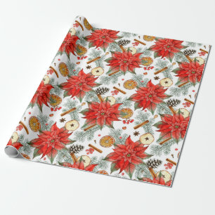 Papel De Regalo Navidad Elegante Poinsettia Acuarela Vintage