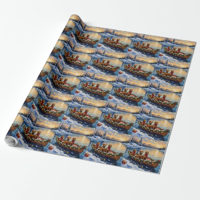 Papel De Regalo Navidad en Barco con Rhodesian Ridgeback (Desenrollado)