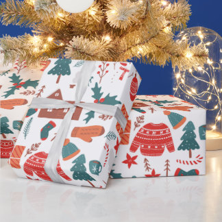 Papel De Regalo Navidad en el campo con calcetines, suéteres y mit