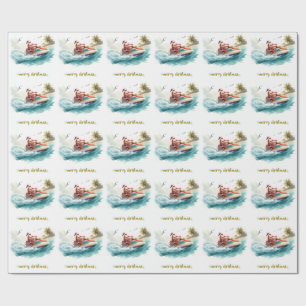 Papel De Regalo Navidad en Jet Ski con Santa Claus