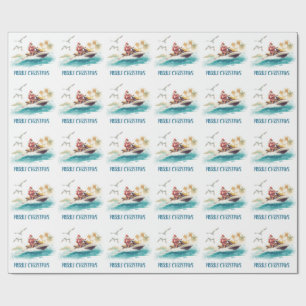 Papel De Regalo Navidad en Jet Ski con Santa Claus