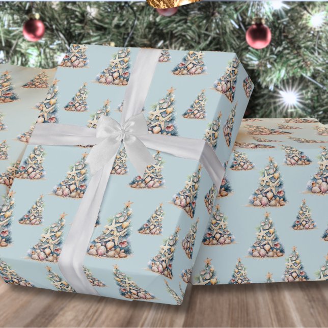 Papel De Regalo Navidad en la playa (Beach Christmas Tree Pattern Wrapping Paper)