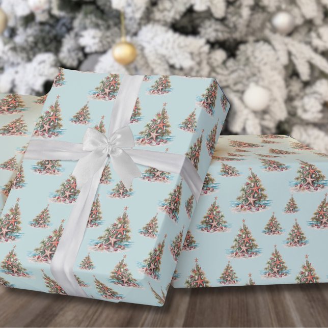Papel De Regalo Navidad en la playa (Beach Shell Christmas Tree Pattern Wrapping Paper)