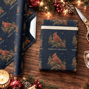 Papel De Regalo Navidad en las Estrellas   Cardenal Rojo