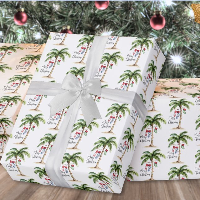 Papel De Regalo Navidad en Playa Tropical (Tropical Beach Christmas Wrapping Paper )