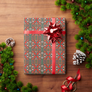 Papel De Regalo Navidad en Rojo y Verde Estilo Mosaico