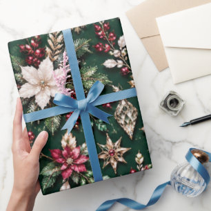 Papel De Regalo Navidad Esmeralda Burgundy de Lujo