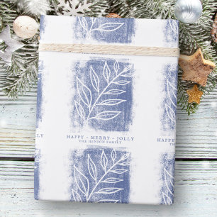 Papel De Regalo Navidad Familiar Artística con Rama Blanca y Azul
