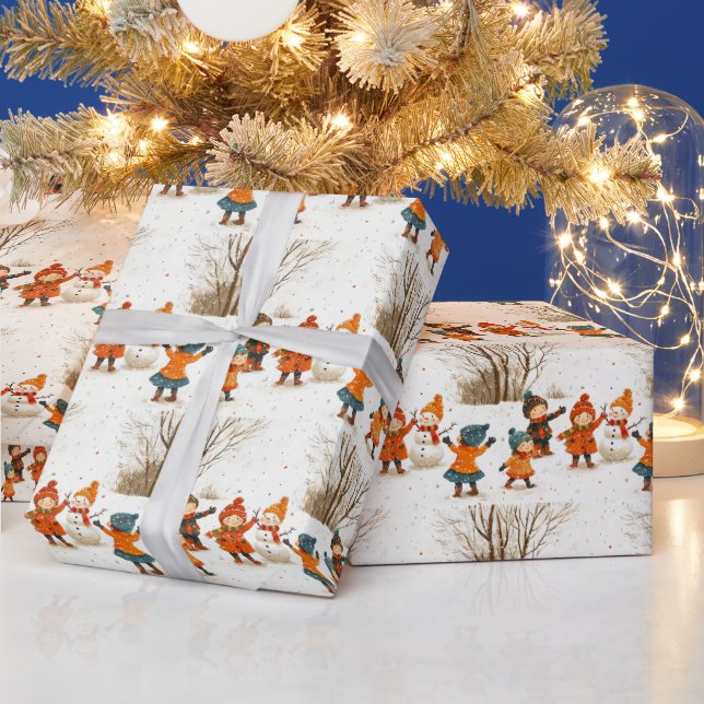 Papel De Regalo Navidad, Felices Niños en la Nieve (Vacaciones)