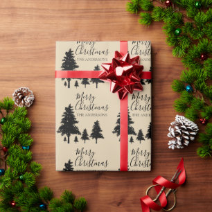 Papel De Regalo Navidad Feliz Árbol Negro Marrón Personalizado Rús