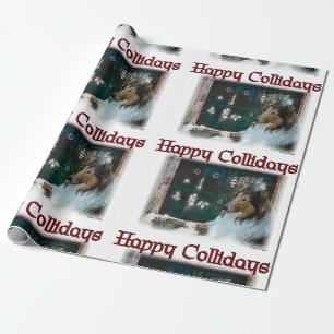 Papel De Regalo Navidad feliz de Collidays del collie áspero