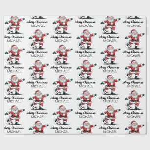 Papel De Regalo Navidad Feliz Personalizada Santa Claus Fútbol   