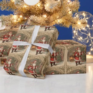 Papel De Regalo Navidad Feliz Santa Claus y niños antiguos