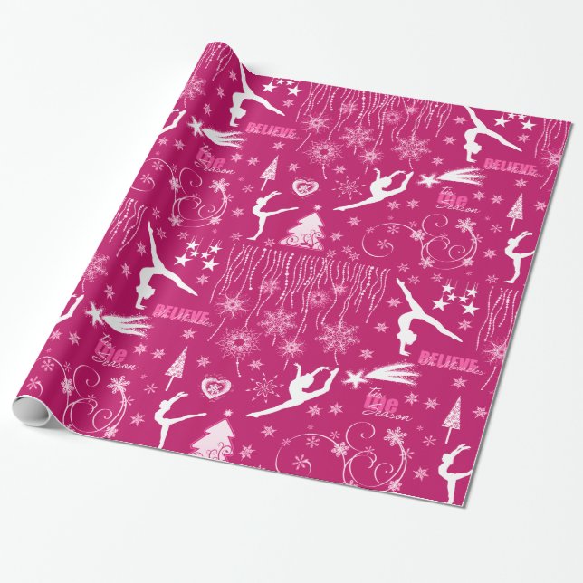 Papel De Regalo Navidad festivo rosado y blanco rico de la (Desenrollado)