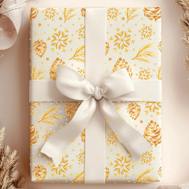 Papel De Regalo Navidad Fiesta de Piña Cónica Dorada Rústica