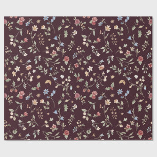 Papel De Regalo Navidad Floral Botánica Vintage Burgundy