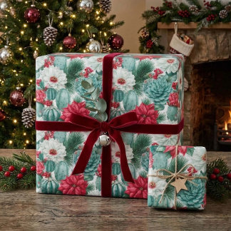 Papel De Regalo Navidad Floral Desierto Cactus Fiesta