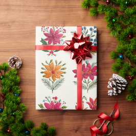 Papel De Regalo Navidad Floral Folk Adorable