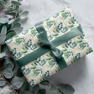 Papel De Regalo Navidad floral sabio del follaje del verde de la