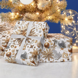 Papel De Regalo Navidad Florece Plateada Dorada Glamurosa 