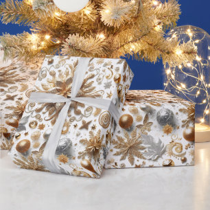Papel De Regalo Navidad Florece Plateada Dorada Glamurosa