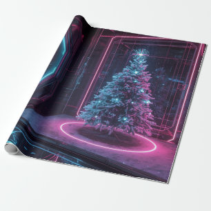 Papel De Regalo Navidad futurista de neón – Fiesta moderna de cien