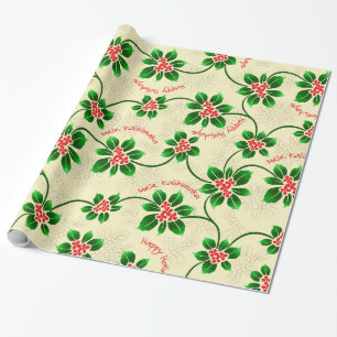Papel De Regalo Navidad hawaiano de Mele Kalikimaka del acebo rojo