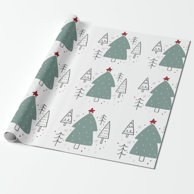 Papel De Regalo Navidad ilustrada verde negro  (Desenrollado)