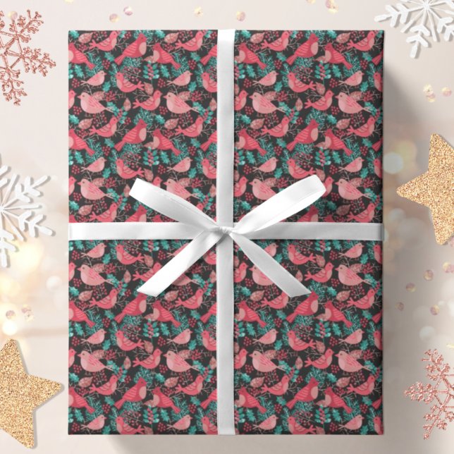 Papel De Regalo Navidad Invierno Red Bird Berries Holiday (Subido por el creador)