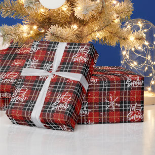 Papel De Regalo Navidad Invierno Rojo Cuadro Negro LET IT SNOW