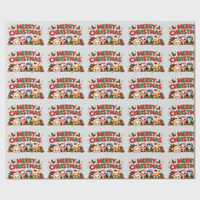 Papel De Regalo Navidad Kawaii Feliz (Superficie plana)