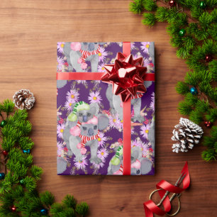 Papel De Regalo Navidad Koala Botánica Festiva Púrpura
