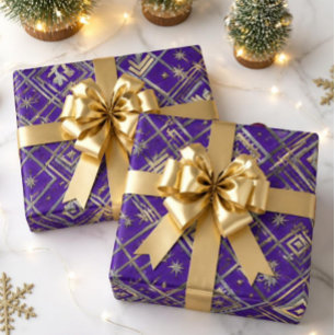 Papel De Regalo Navidad lujosa Art Déco púrpura oro y plata