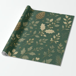 Papel De Regalo Navidad Luxury Verde y Champagne Bosque Dorado
