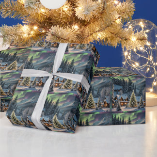 Papel De Regalo Navidad Mágica, Pueblo de Montaña, Luces Polares