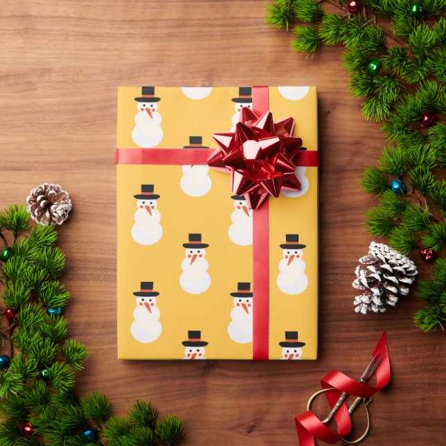 Papel De Regalo Navidad Mínima Cute Snowman Retro Amarillo (Regalo de vacaciones)
