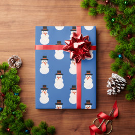 Papel De Regalo Navidad Mínima Cute Snowman Retro Azul