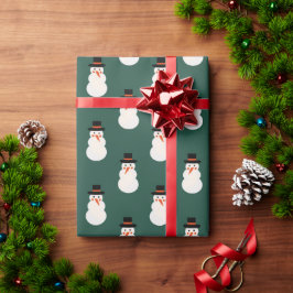 Papel De Regalo Navidad Minimal Cute Snowman Retro Verde