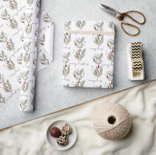 Papel De Regalo Navidad Moderna Ciervo Bosque Acuarela Fiesta