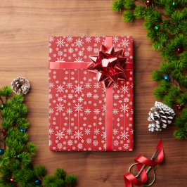 Papel De Regalo Navidad moderna con copos de nieve rojos y blancos