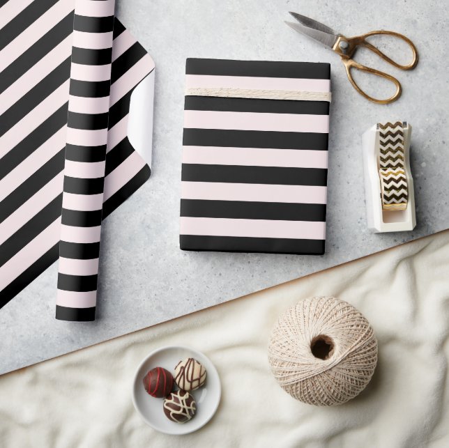 Papel De Regalo Navidad Moderna con Rayas Rosa y Negro (Artesanía)