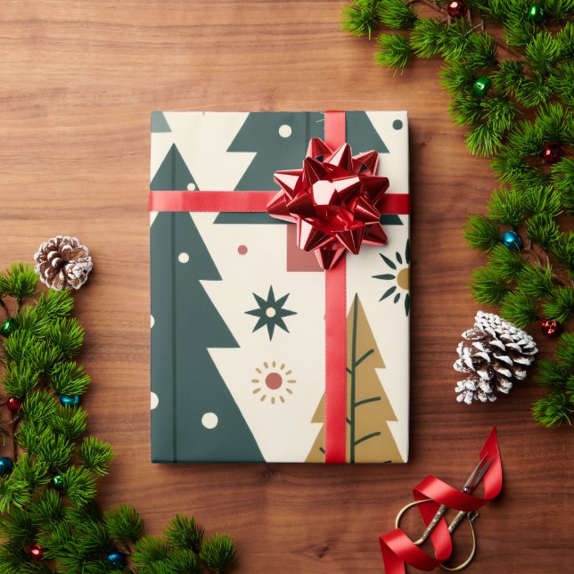Papel De Regalo Navidad Moderna de Mitad de Siglo (Regalo de vacaciones)
