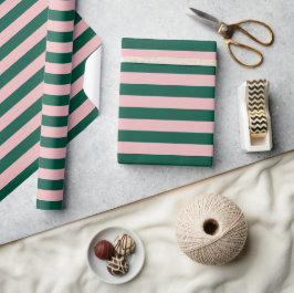 Papel De Regalo Navidad Moderna de rayas Verdes Rosa 