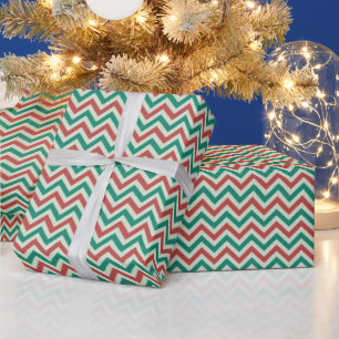 Papel De Regalo Navidad Moderna en Zig Zag Rojo Verde Blanco